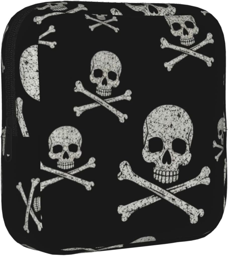 AMRANDOM Sanitary Pad Storage Bag Portable Period Bag for Pads First Period Gifts (Skull Bones)