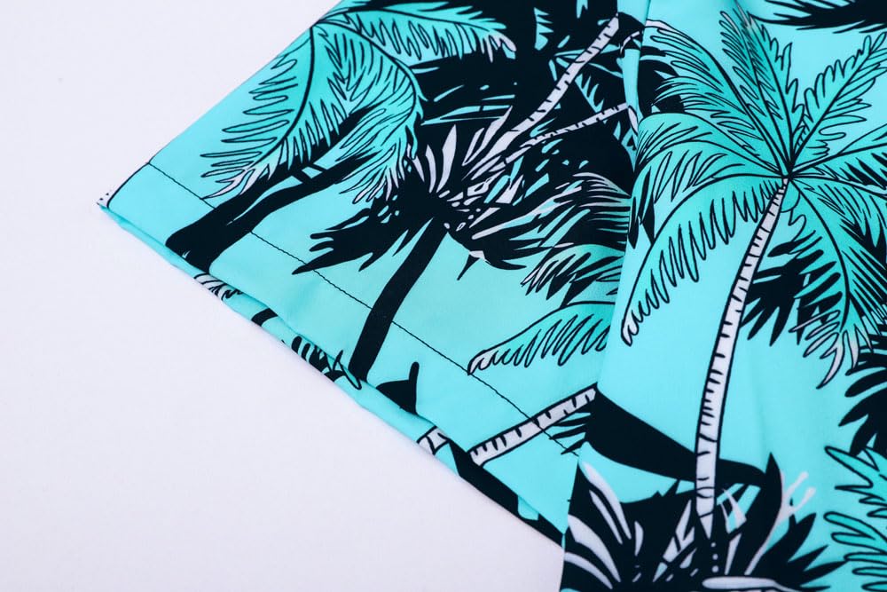 Cromoncent Camicia hawaiana da uomo e ragazzo a maniche corte con colletto cubano tropicale per vacanze estive da spiaggia, Cocco Turchese, 4XL