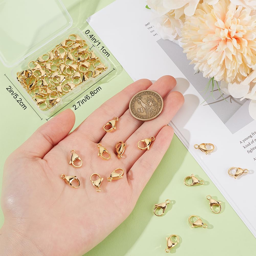 50 Fermoirs Mousquetons Plaqué Or 24k 12 Mm – Lot 1 Boîte, Pour Bracelets, Colliers, Bijoux DIY, Trou 1,5 Mm