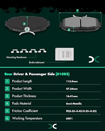 Miniatura 3 de SCITOO D1082 Semi Metallic Brake Pads Kits Rear Replacement For Ford For Mustang 2005-2011