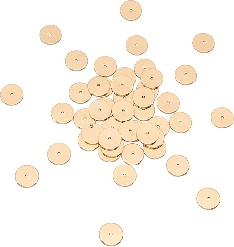 Miniatura 7 de Craftdady 50 cuentas redondas planas chapadas en oro de 18 quilates de latón galvanizado de 0.394 pulgadas para hacer joyas agujero 0.059 pulgadas