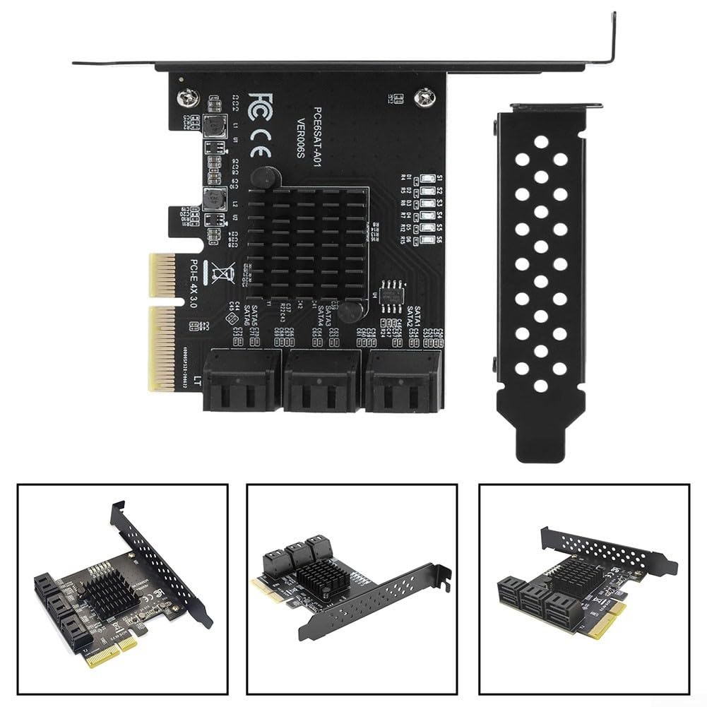ASMedia ASM1166 - Scheda di espansione PCI-E con 6 porte SATA3.0, supporta 4 slot x 8 x 16 per Windows per sistemi Linux Synology, controller di interfaccia SSD per disco rigido senza driver
