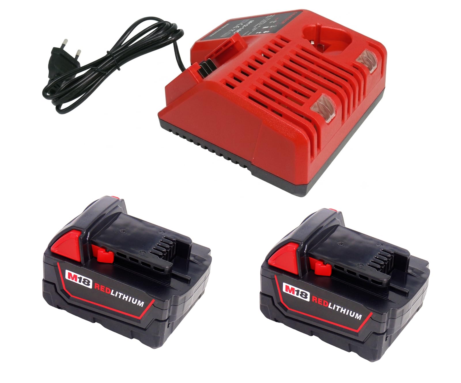 Pack de 2 baterías M18 de 5,0 Ah y cargador rápido para Milwaukee 18 V iones de litio, repuesto para batería Milwaukee M18 48-11-1850, 48-11-1840, 48-11-1860, 48-11-1828, se adapta a herramientas de