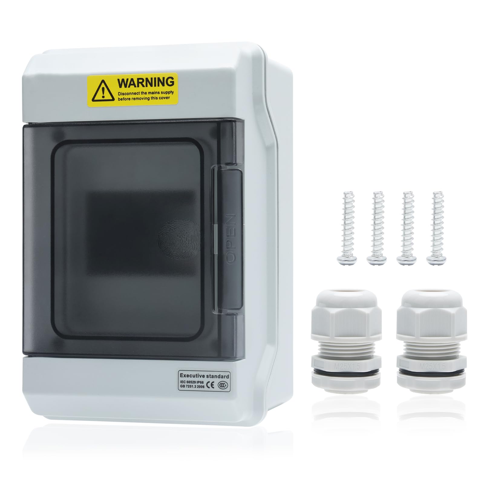 KERWINN 4 Way Distribution Protection Box,ABS/PC Alloy Plastic Transparent Cover Circuit Breaker Box IP66 Waterproof Distribution Box with DIN Rail