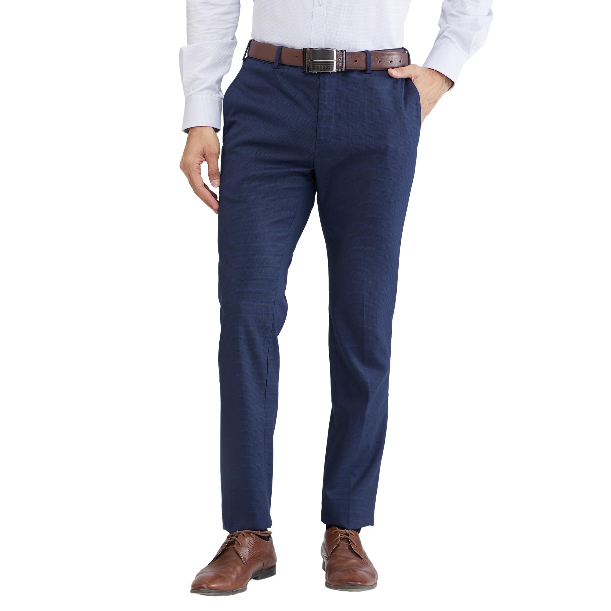 raymond Men's Slim Fit Checks Pattern Poly Viscose Blend Flat Front Formal Trouser-picture-38