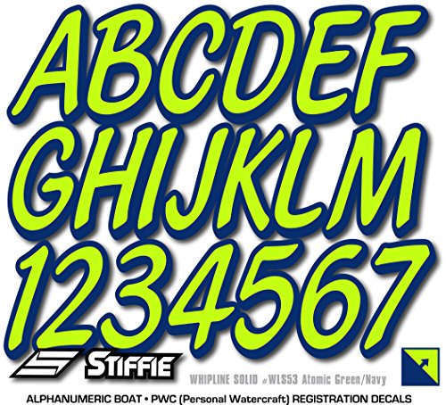 Image of STIFFIE Whipline Solid Atomic Green /Navy 3 inch Alpha-Numeric Registration Identification Numbers Stickers Decals for Boats & Personal Watercraft