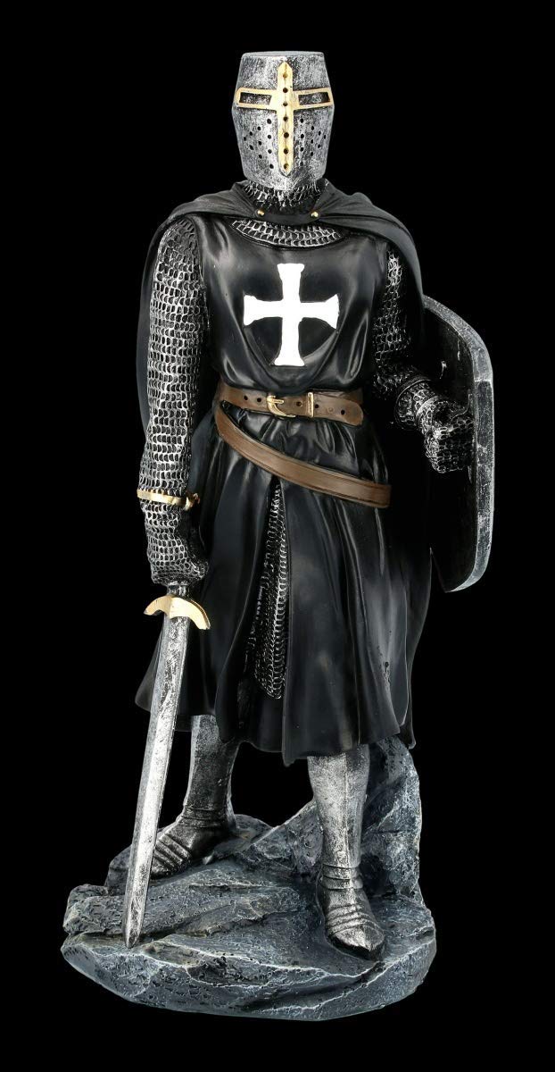 Nero Cavalieri Templari Figura con Scudo e Spada Templari, Figura-Decorativa, Articolo Decorazione, Statua, Scultura, Mittelalter-Figur, H 30 CM