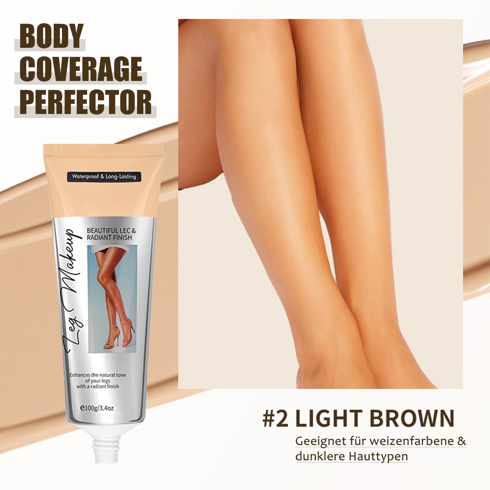 Wodoodporny makijaż na nogi, Body Coverage Perfector, makijaż ciała i nóg, dla równomiernego odcienia skóry, krem kryjący do żylaków i tatuażu, odporny na wycieranie tatuażu, Flawless Concealer Skin