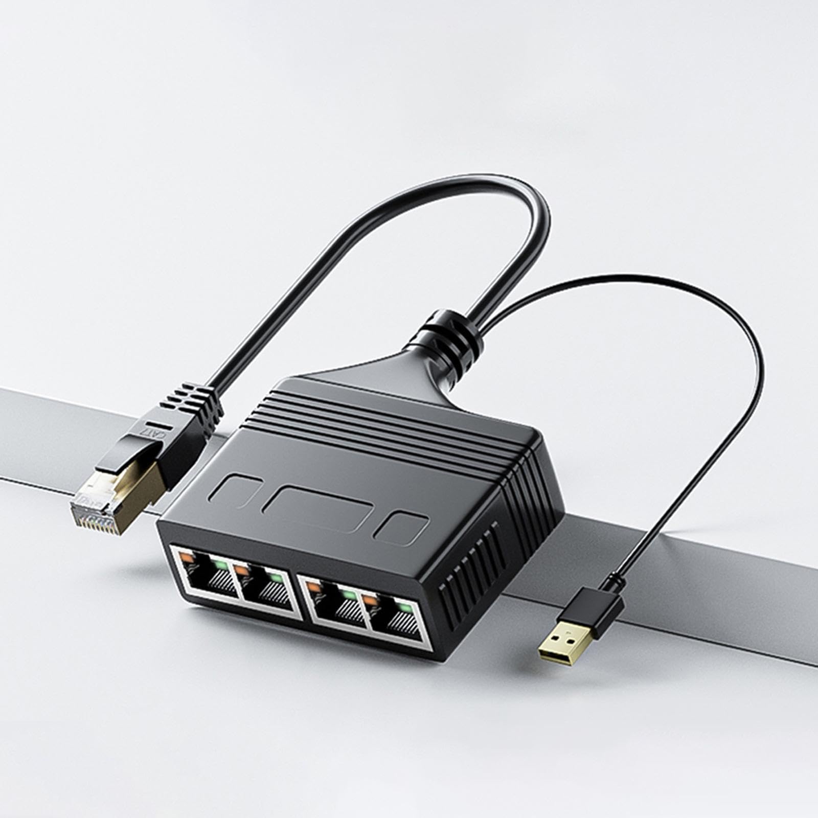 4 Piezas RJ 45 Divisor de Red Cable Ethernet Adaptador LAN Extensión con USB para Conectar Simultáneamente Dispositivos Y Internet Adecuado, 1 a 4 1000 Mbps