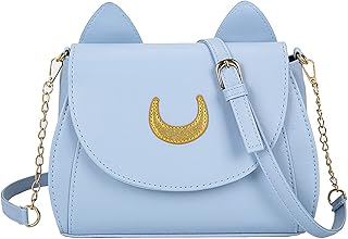 Sailor Moon Luna Crossbody Messenger Bag With Cat Ears, Cute Purses Satchel For Women, Kawaii PU Leather Cosplay Shoulder Bag (Blue)