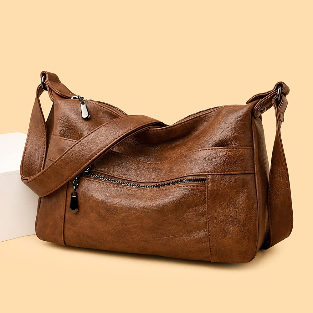 Borse a tracolla in pelle Multi Pocket Soft Ladies Borsa a tracolla in pelle leggera con tracolla regolabile