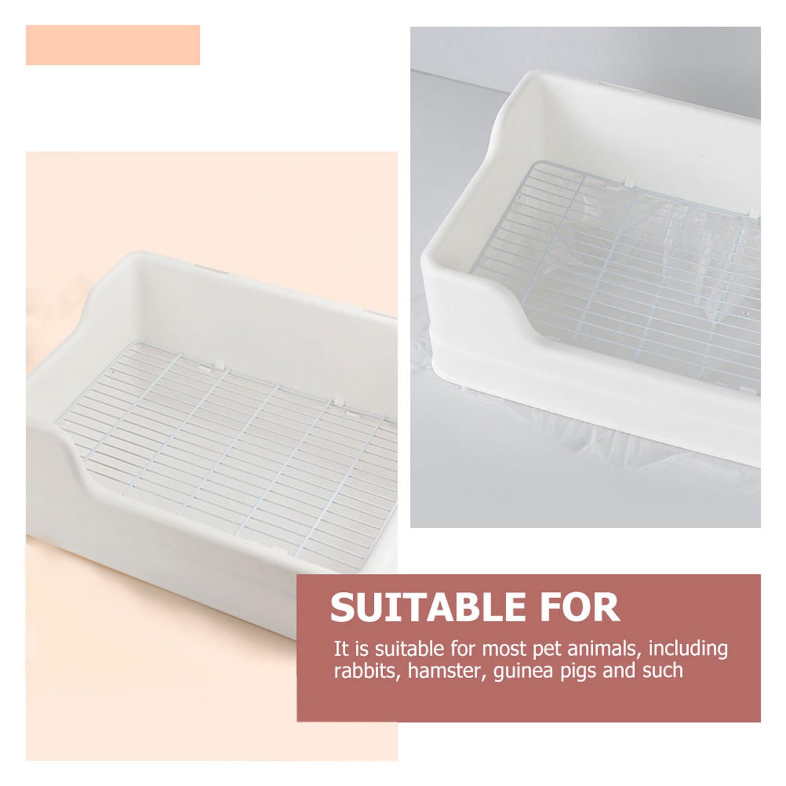 Lettiera per Coniglio in Plastica Bianca, Vasino per Porcellini D'india e Criceti, Design a Parti Separate Ingresso Basso e Facile da Pulire per Gabbia Domestica