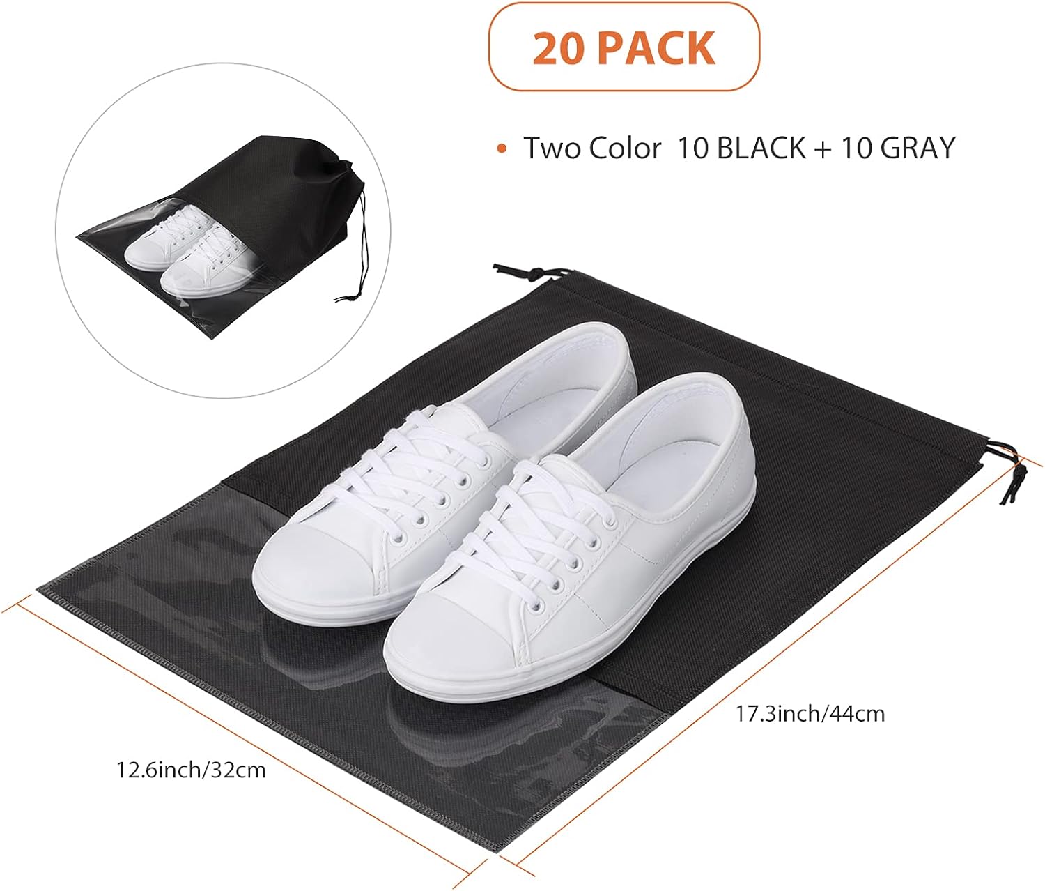 | 20PCS Travel Shoe Bags, Hezelf Large Shoes Pouch Packing Organizers, Non-Woven Shoe Storage with Rope for Men and Women (10Black&10Grey) | Shoe Bags