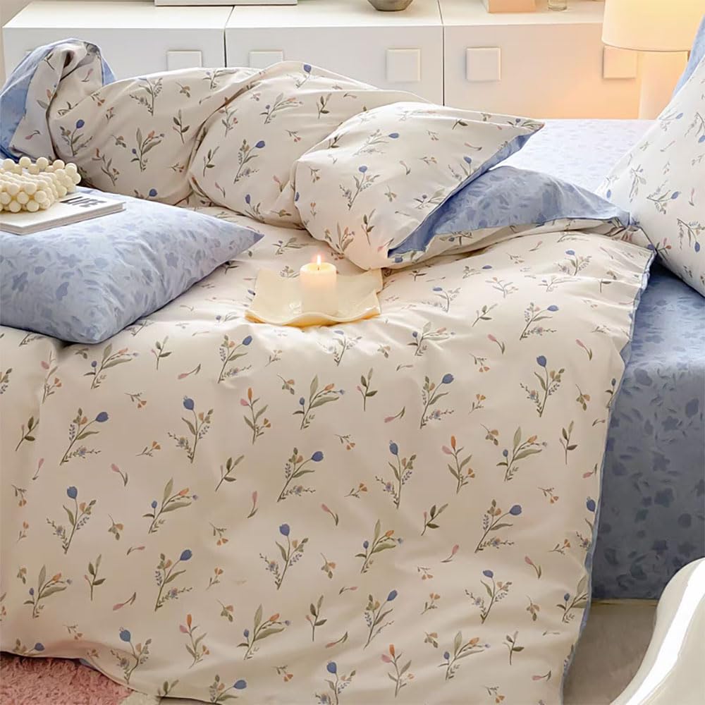 Covebett Double Bed Duvet Cover Sets White Blue Flowers Floral Print Reversible Microfibre Bedding Set 3pcs Flower Botanical Aesthetic Quilt Cover 200x200 with Zipper Closure and 2 Pillowcases 50x75cm โ image 1