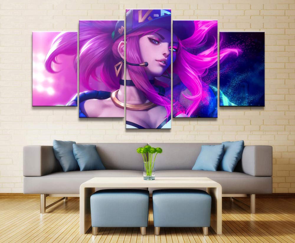 NYJNN5 Canvas Prints 5 Panels Heroic Alliance Akali K/Da Game Canvas Printed Painting Wall Hd Picture Works Of Art Poster Painting on Canvas