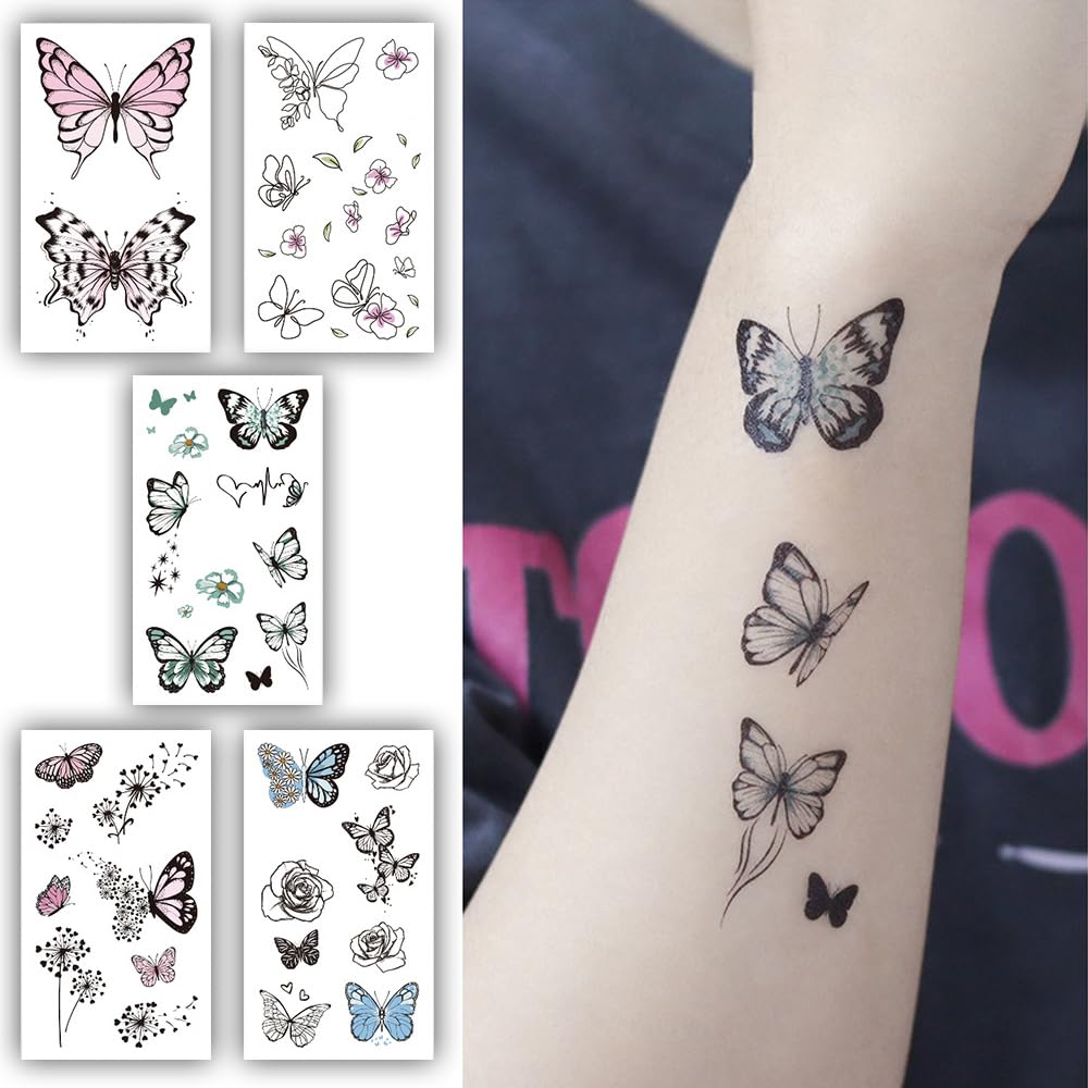 S.A.V.I 5PCS Temporary Tattoos Stickers - Butterfly, Colorful & Diverse Patterns, Waterproof, 10.5x6cm-image-49