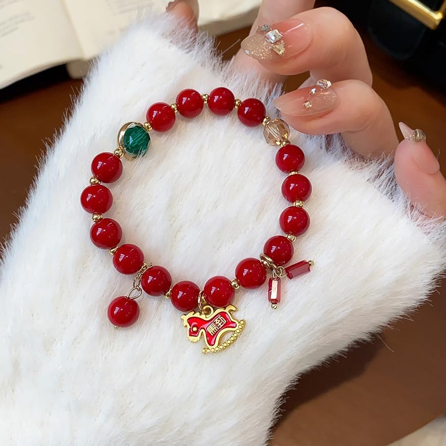 COLORFUL BLING New Year of Horse Bracelet Adjustable Red Bead Horse Bracelet New Year Chinese Zodiac Lucky Protect Amulet Jewelry Gift for Women Men - Image 2
