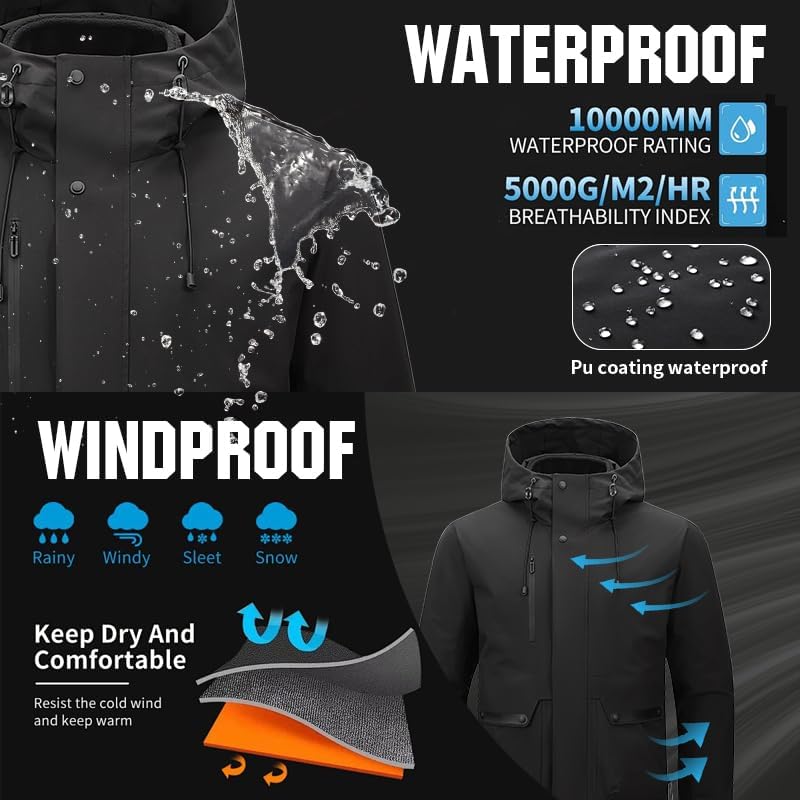 Unisex Waterproof 3 In 1 Ski Coat,Windbreaker Snow Coat Winter Jacket,Fleece Coat