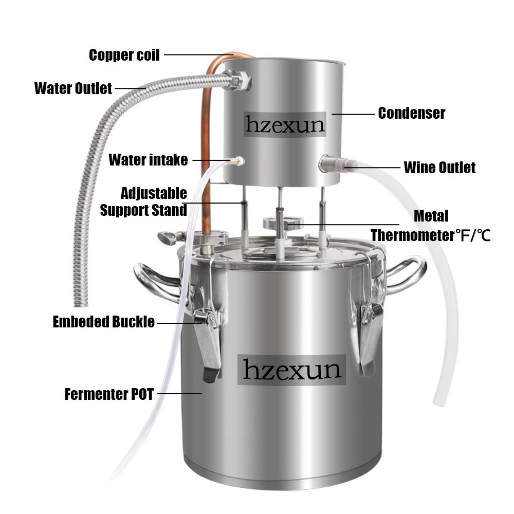 Alambique Para Destilación Casera -recipientes, Serpentín - Para La Destilación De Alcohol, Vino, Aceites Esenciales (13Gal/50L)