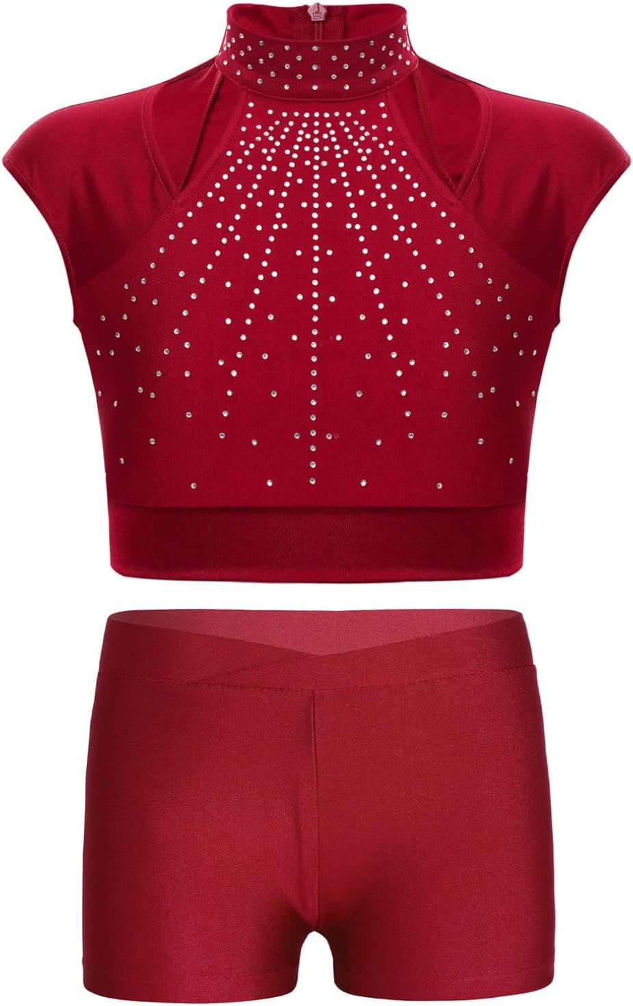 Agoky Girls Gymnastics Dance Sports 2Pcs Outfits Shiny Sleeveless Racer Back Crop Top with Booty Shorts Set Skating Suit