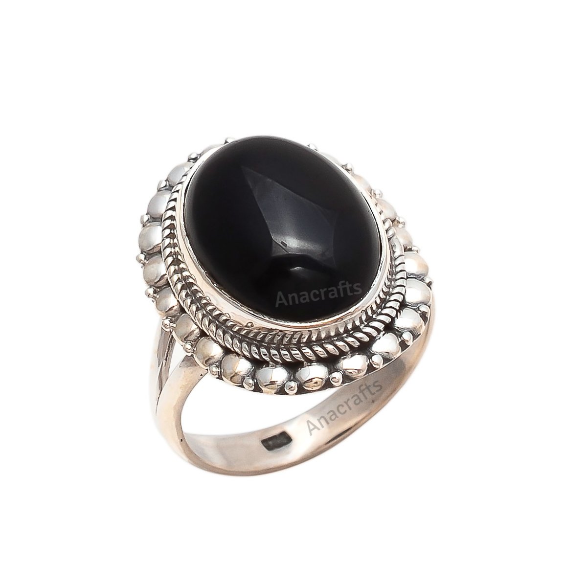 Black Onyx Ring 925 Sterling Silver Black Stone Ring Statement Gemstone Ring For Girl Women Size H I J K L M N O P Q R S T U V W X Y Z