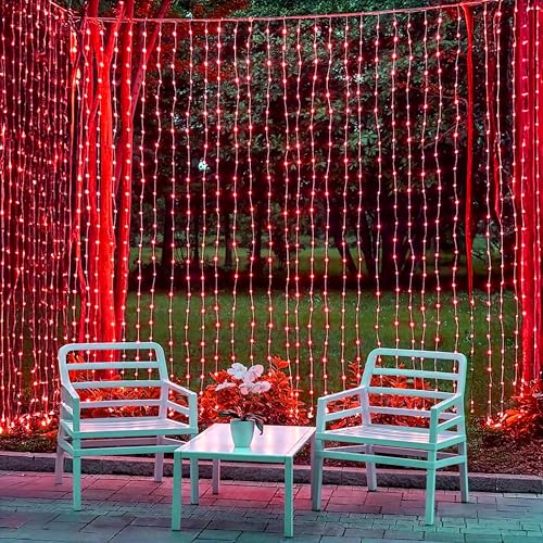 Image of Party Propz Red Curtain Lights for Decoration - 1 Pc, 9.8ft, USB Operated, 8 Modes, Remote Controlled Led Lights for Home Decorations, Anniversary Decoration Items for Room, Weddin Decoration Light