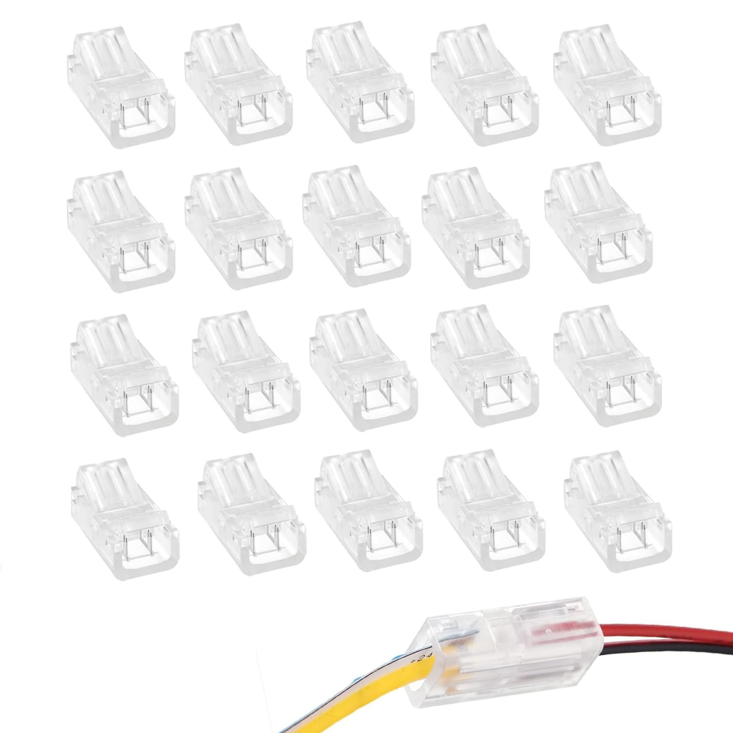 JOYOLA 20 Pack 2 Pin 8mm COB LED Strip Connectors, Led Connector 2 Pin to Wire Quick Connectors Adapter for 8mm Width COB LED Strip Lights