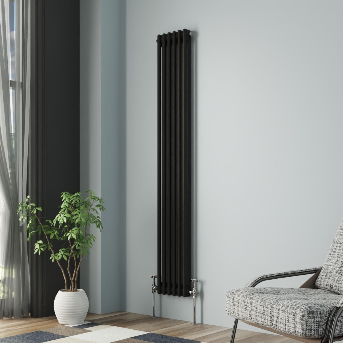 Nrg Black Column Radiator 1800X290mm Double Traditional Cast Iron Style Heater Interior Designer Vertical Bathroom Radiators