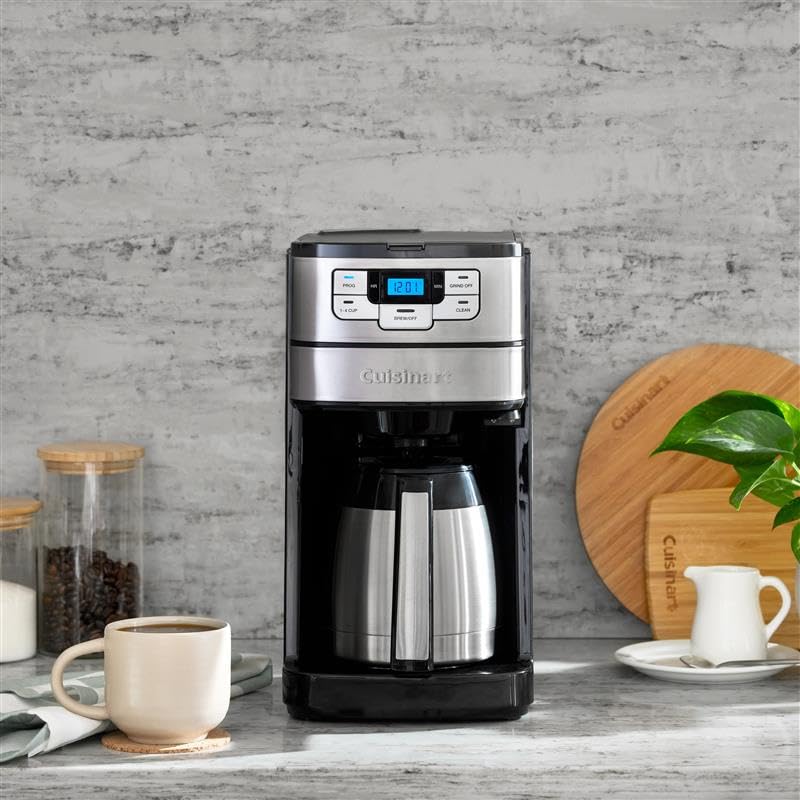 Image of Cuisinart Automatic Grind & Brew 10-Cup Coffee Maker with Blade Grinder, Programmable Coffee Machine Glass Carafe with 1-4 Cup Setting, Brew Pause, Grind-Off Option, DGB-450NAS, Black /Stainless Steel | Blade Grinder Automatically Grinds Whole Beans Before Brewing, Fully Automatic with 24-Hour Programmability, Auto-Off