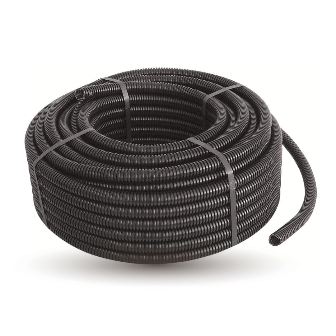 Tubo Corrugado Negro, 32 mm de Diámetro, Bobina de 50 m, para Instalaciones Eléctricas