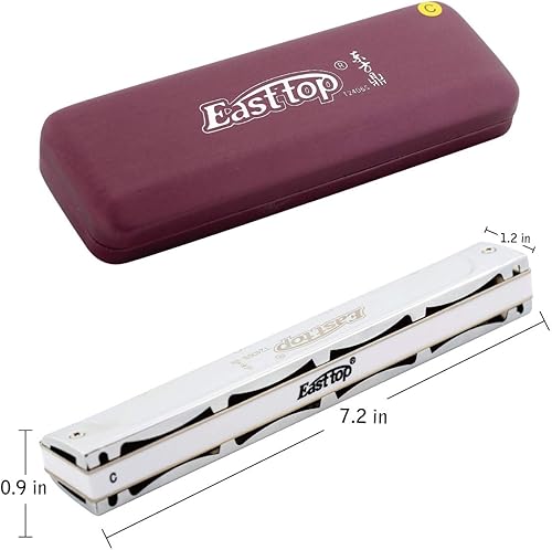 Miniatura 4 de East top Tremolo Harmonica Key of C 24 agujeros órgano de boca de trémolo profesional T2406S Harmonica para adultos profesionales y estudiantes