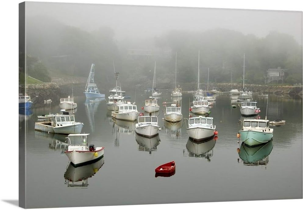 CANVAS ON DEMAND New England, Maine, Ogunquit, Boats in Perkins Cove Canvas Wall Art Print by Lisa S, Home Decor, Summer, United States Artwork,48" x32in