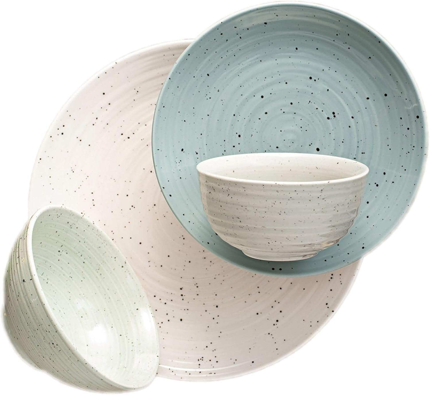 Sango Siterra Artist's Blend 16-Piece Stoneware Dinnerware Set for 4, Green, Cream & White Glossy Dishes with Speckles, Ceramic Plates and Bowls Sets for Everyday Dining, Microwave & Dishwasher Safe - Image 6