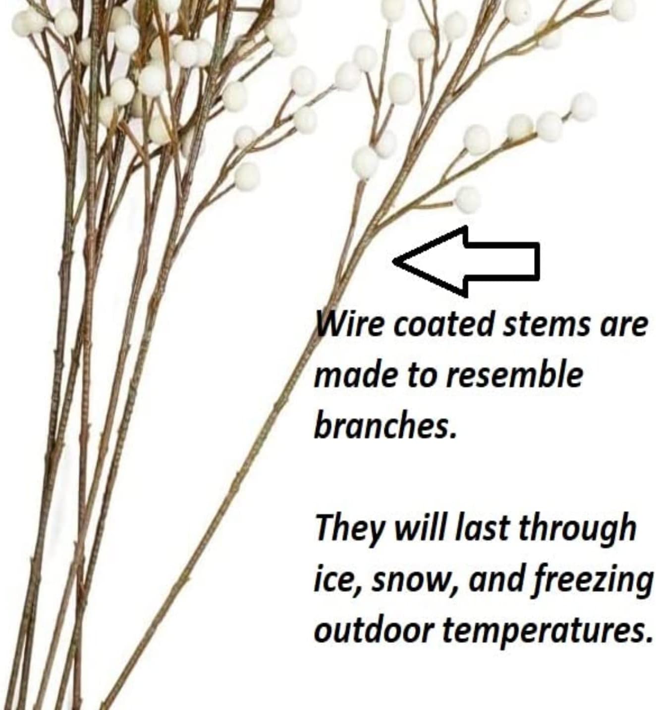 Pack of 12 Artificial Cream Winter White Weatherproof Berry Stem Branches - Waterproof Berries for Indoor and Outdoor Wreaths, Flower Arrangements, Porch Pots, and Christmas Decorations