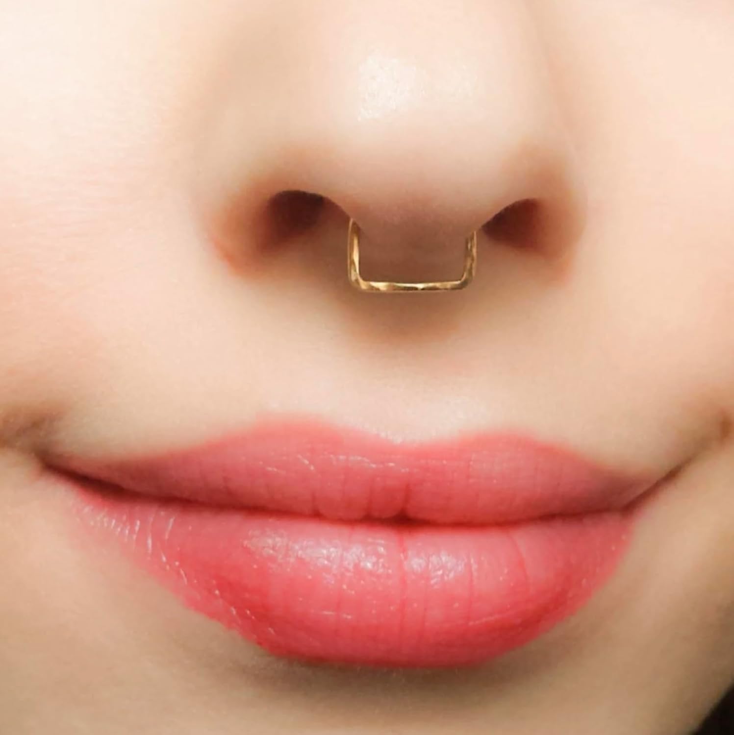 Fake Septum Ring Square Clip On Piercing non Pierced Nose Jewelry Gold or Silver