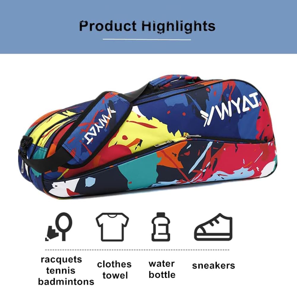 Borsa Tennis 2-3 Racchette per Uomo Donna Grande, Borsone Tennis Badminton con Scomparto Scarpe, Custodia Porta Racchetta Badminton con Tracolla Regolabile, Borsa Palestra Sportiva