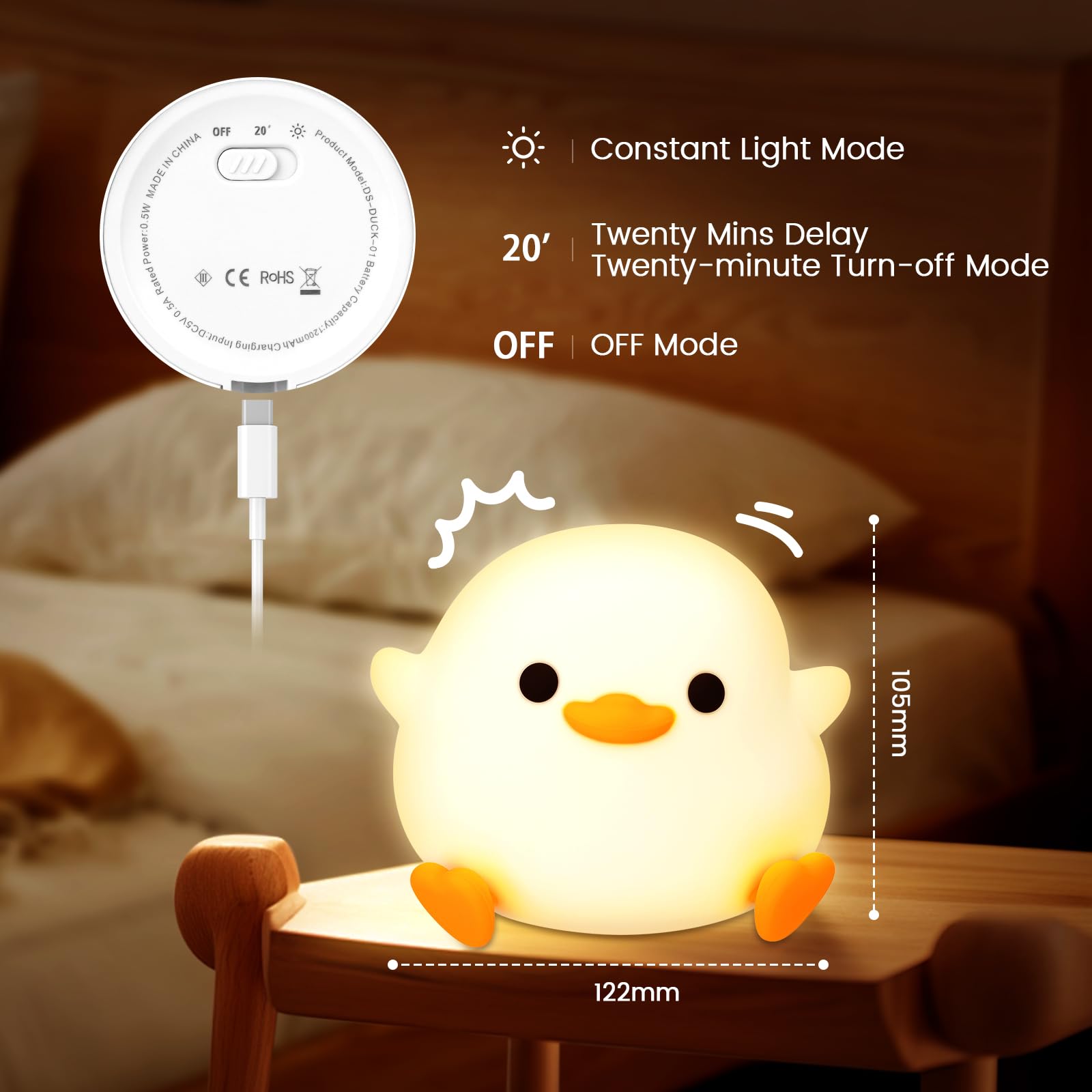 UCAMP Luz Nocturna Infantil,Silicona Luz Quitamiedos con Temporizador y Control Táctil,Luz de Noche recargable por USB para Niños,Luz Nocturna Bebé Silicona con Decoración de la Habitación
