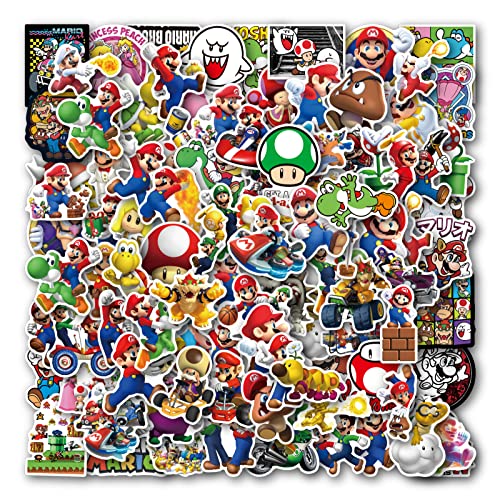 100PCS Super Mario Stickers for Water Bottles, Laptop, Skateboard, Vinyl waterproof Cute Super Mario Bros Merchandise Stickers, Trendy Decals for Teens, Girls