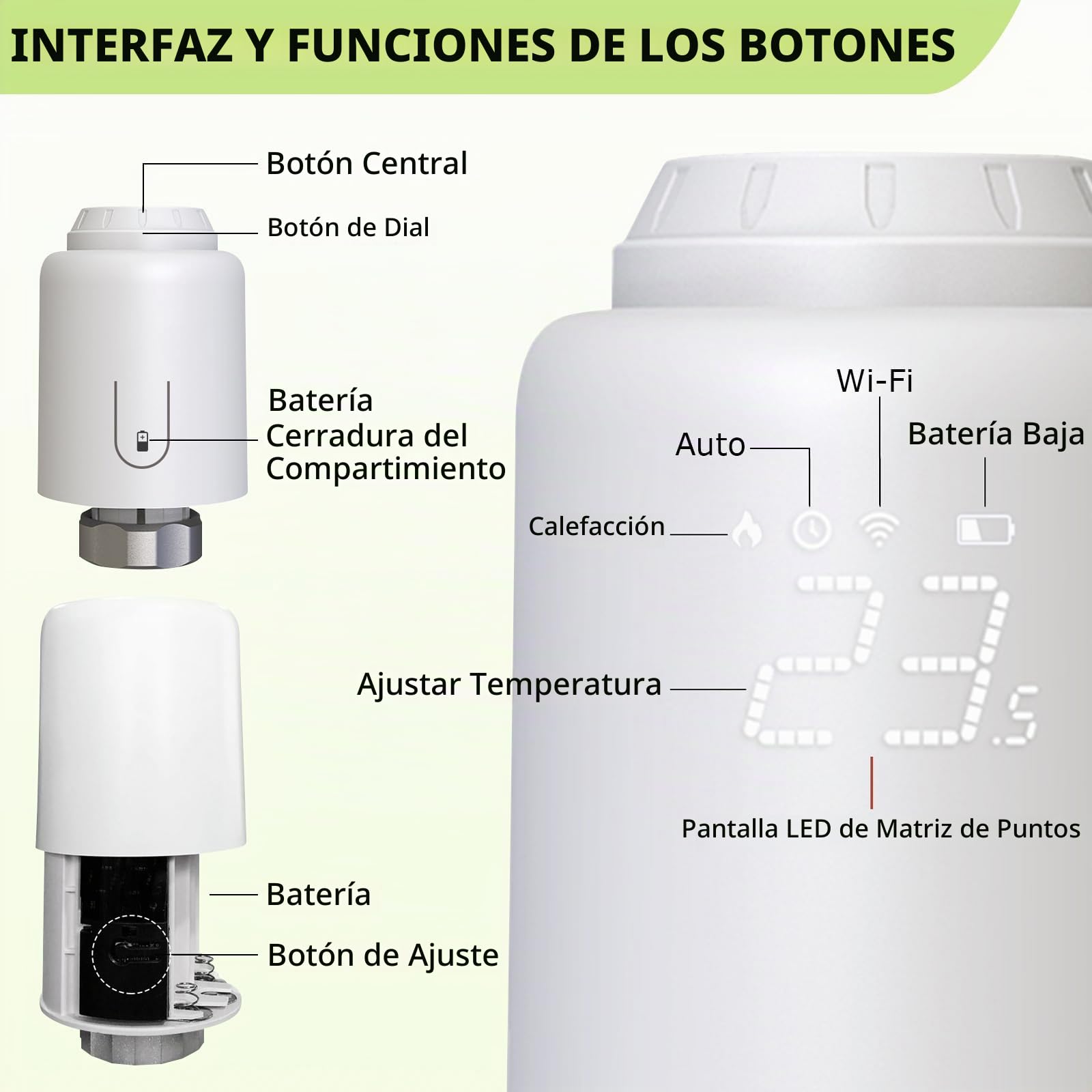 Cabezal Termostático Inteligente WiFi | Válvulas Termostáticas, Regulador de Temperatura, Control Remoto, Compatible con Alexa, Compatible con Google Assistant