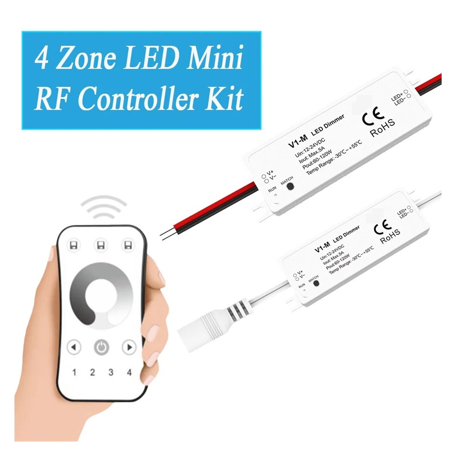 4-Zonen-Mini-LED-Dimmer-Controller, 1 Kanal, monochrom, DC12 V, 24 V, sanfter Dimmerschalter mit 2,4 G ultradünner Fernbedienung, LED-Dimmer(4pcs V1-M(D) and R6)
