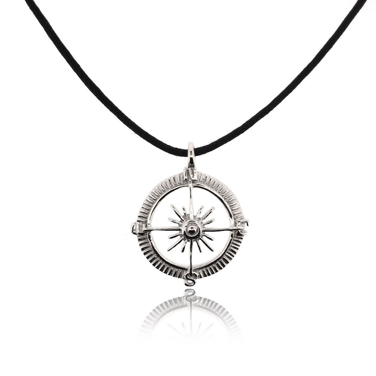 SOVATS Compass 925 Sterling Silver Rhodium Plated Pendant with Black Cord Necklace for Men - Stylish&Trendy Necklace