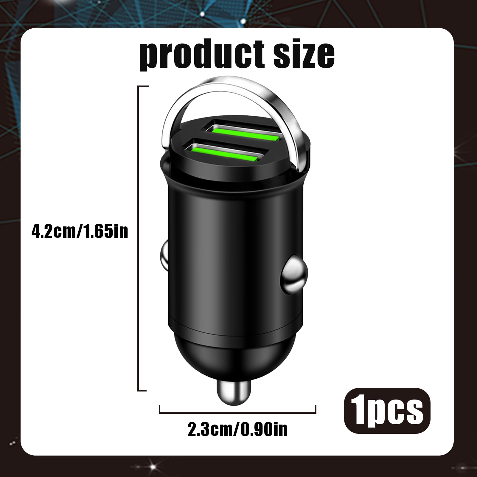 Adattatore Accendisigari USB 100W, Caricatore Auto con Doppia Porta QC3.0, per iPhone, Samsung, Xiaomi, Android (Leghe di Alluminio, 42x23mm)