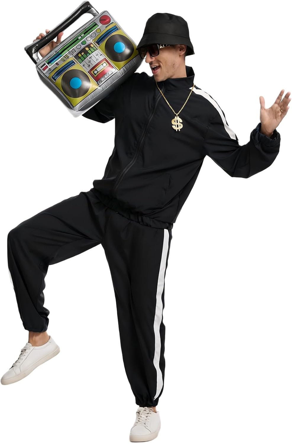 Retro 80s 90s Outfit for Men - Vintage 80s Halloween Costumes for Men-Tracksuit Set with Hip-Hop Accessories