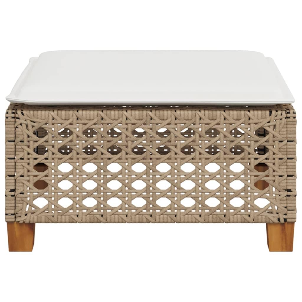 Taboret ogrodowy z poduszką, beżowy, 63,5 x 56 x 32 cm, wykonany z trwałego polirattanu i malowanej proszkowo stalowej ramy, zdejmowany pokrowiec, meble do siedzenia na zewnątrz na taras