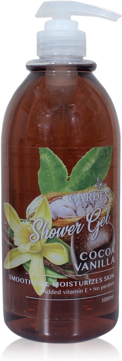Garden Bliss Cocoa Vanilla Shower Gel - Moisturizing Body Wash with Vitamin E (1000 ml)