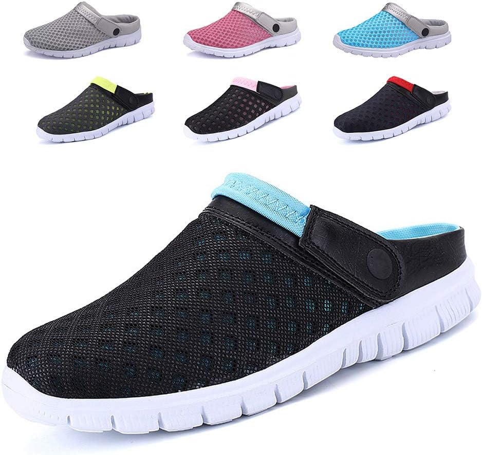 Unisex Beach Sandals Mens Womens Slip-On Breathable Mesh Shoes Summer Clogs Shoes Water Shoes Casual Slippers Outdoor Walking Garden Shoes Black Blue