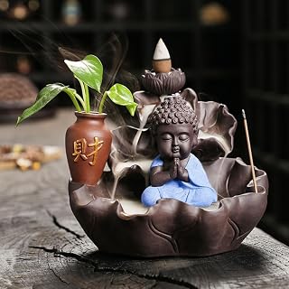 Creative Little Monk Backflow Incense Burner Purple Sand Waterfall Sandalwood Incense Holder Home Crafts Ornament (H)