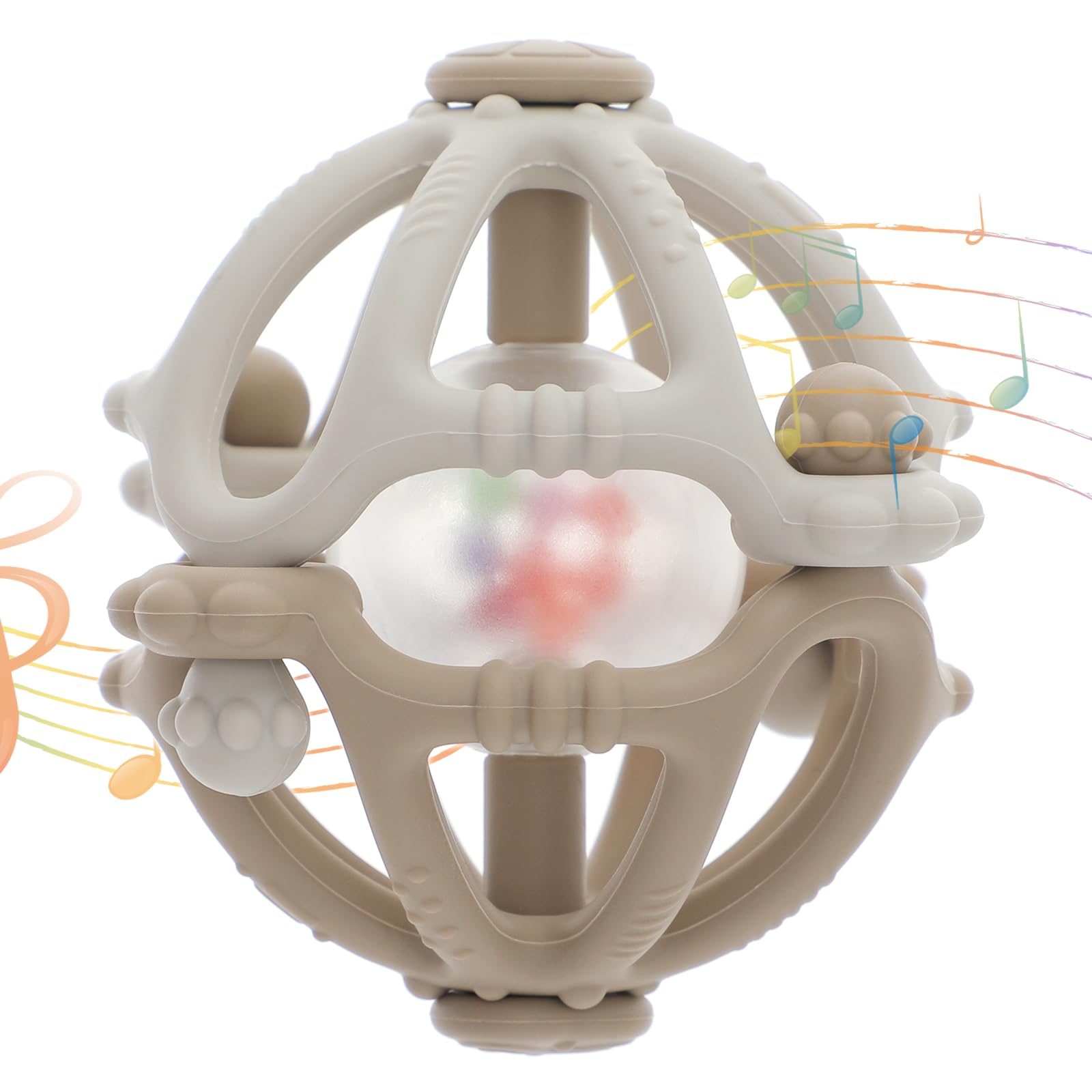Greifball für Babys, Silikon Beißring Ball Flexibler Rasselball Babyspielzeug, 100% BPA-frei (Sand/Light Grey)