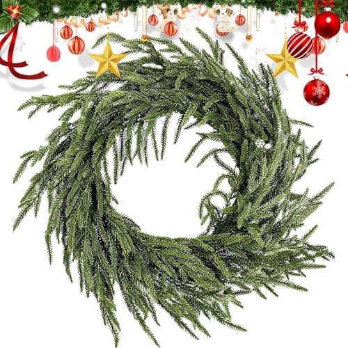 Couronne de pin de Noël Real Touch sans perte d'aiguilles pour porte d'entrée propre