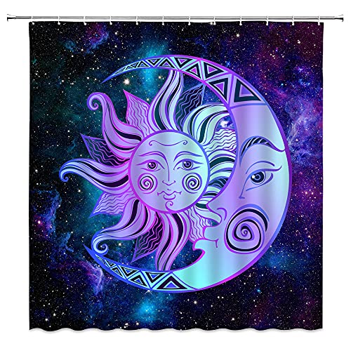 Wkokos Sun And Moon Shower Curtain Stars Purple Blue Abstract Celestial Mystic Mandala Boho Sketch Chic Retro Vintage Art Fantasy Starry Sky Antique Fabric Decor Bathroom Set With Hooks 70X70 Inch #TOP1